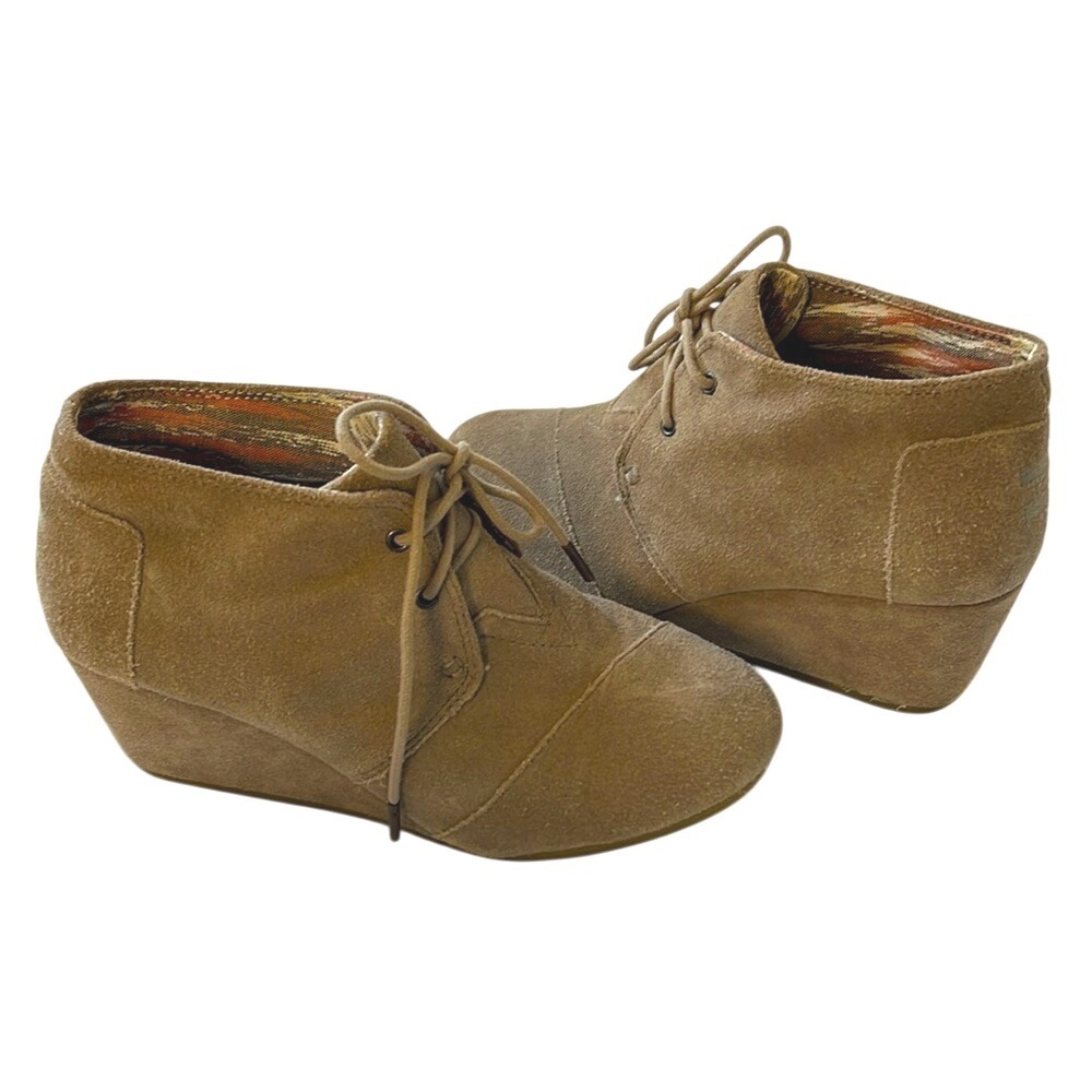 Tom's‎ Kala Desert Wedge Shoes in Taupe Suede Tan Wedges Lace Up Shoes Womens 9